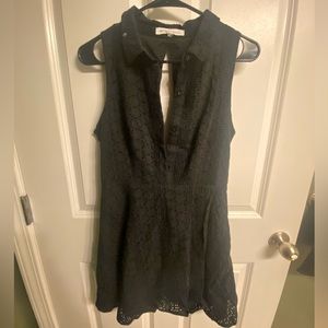 Button-up eyelet black mini dress